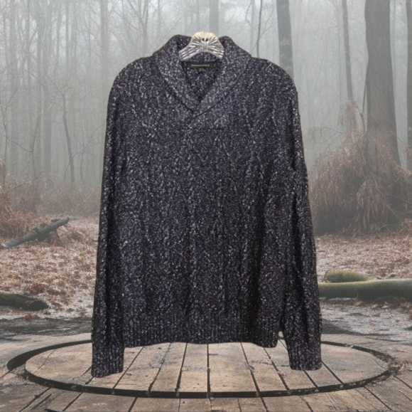 Banana Republic Mens Yak Hair Blend Cable Knit Sweater Blue Shawl Collar Sz M - Picture 7 of 8